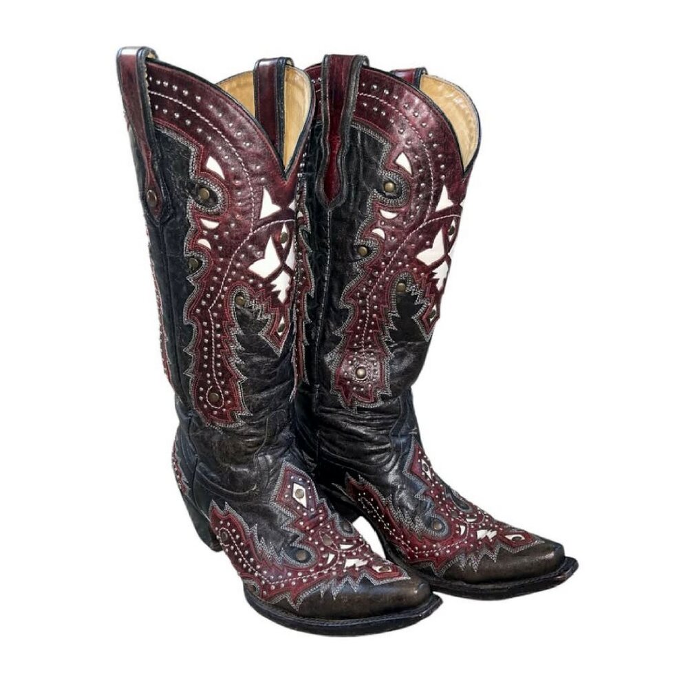 Corral Womens Western Inlay Studded Leather CowGirl Boots